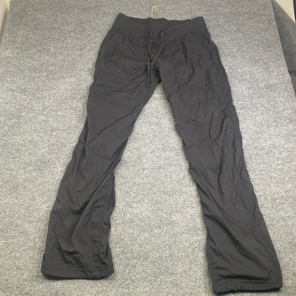 Lululemon Dance Studio Pant Black Pinstripe Straight Leg Drawstring Size 10
